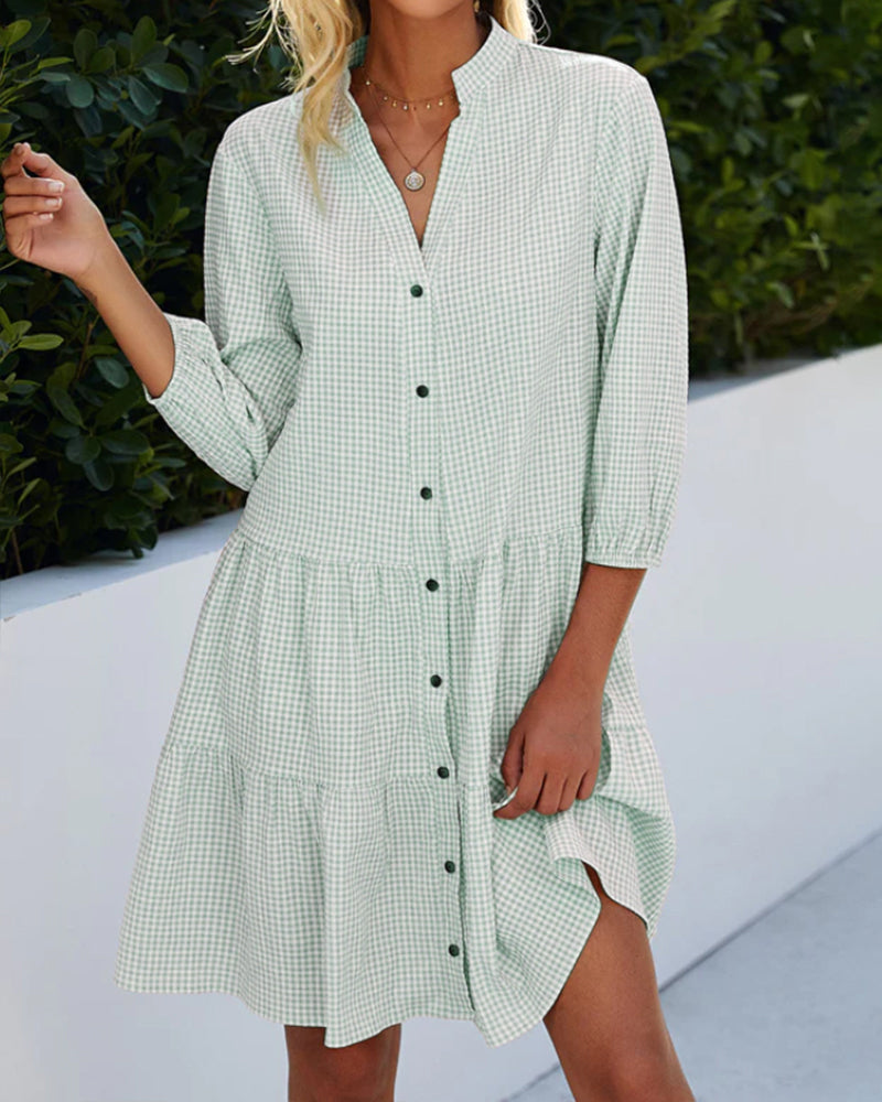 Robe Femme A-Line Boutonnée Col V