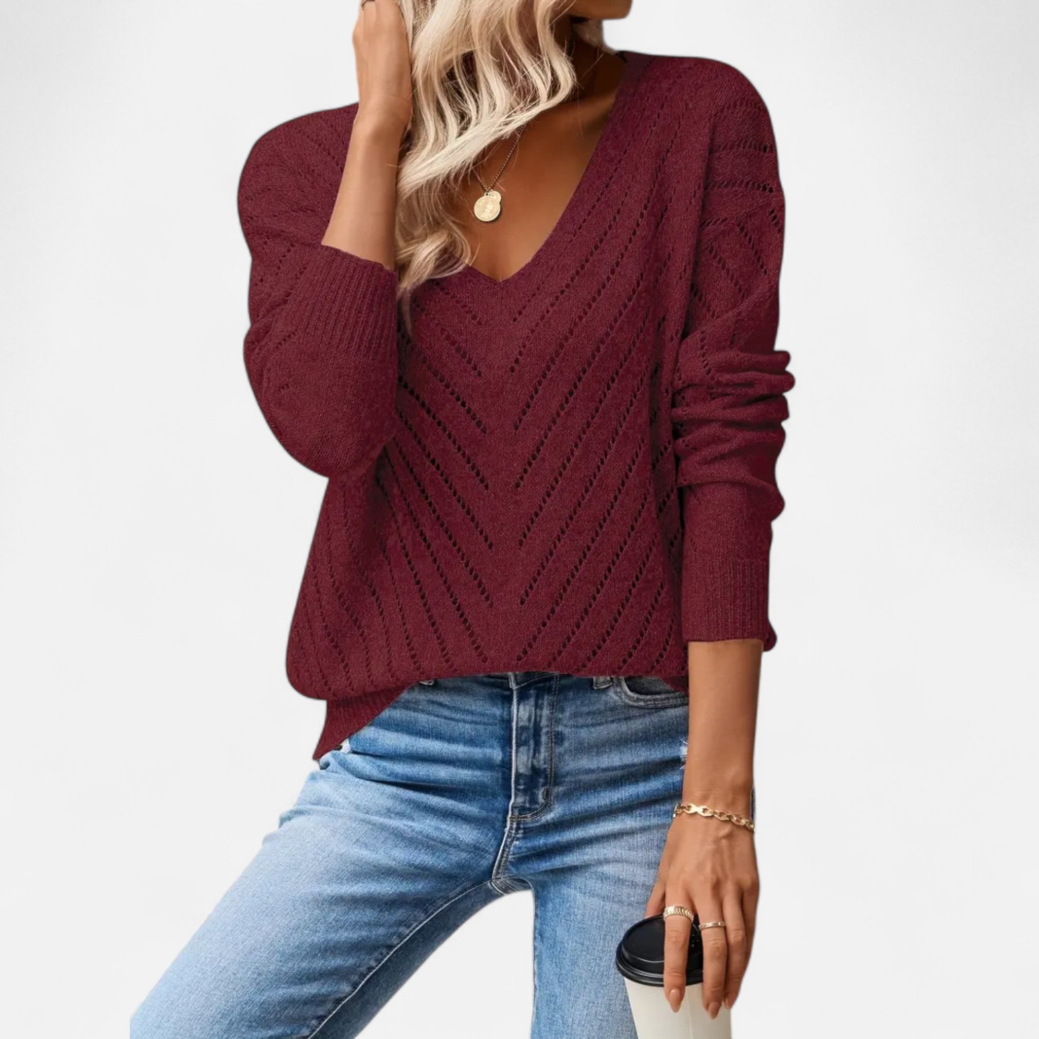 Velclairemode.com | Women's V-neck knitted sweater
