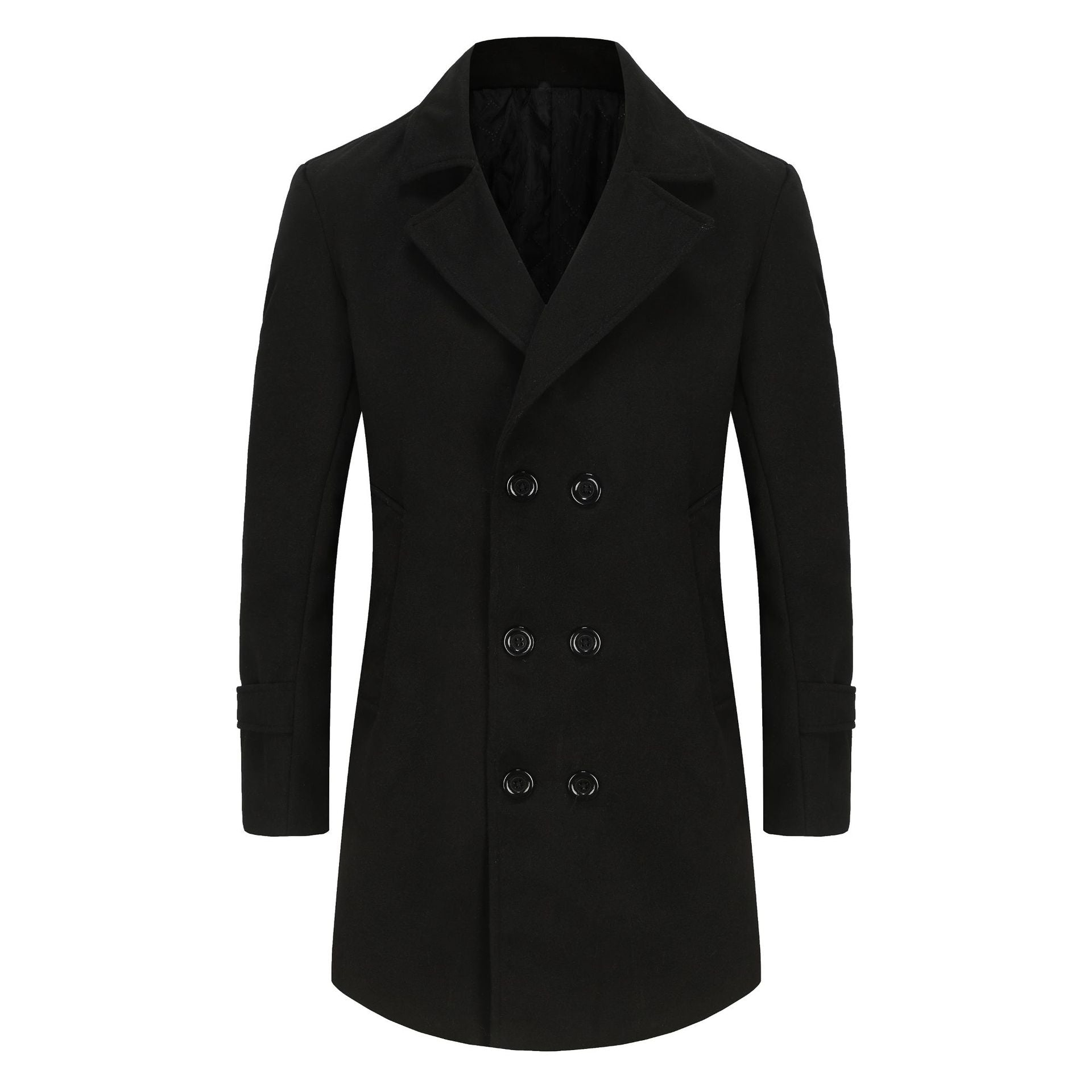 Men's Elegant Long Wool Coat with Double-Breasted Buttons for Cold Season
