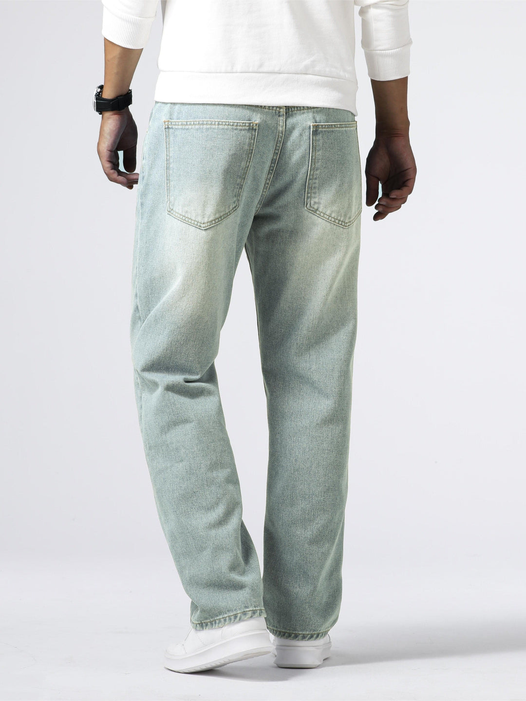 Jeans masculino de corte reto, para o dia a dia, com efeito desbotado e estilo casual atemporal
