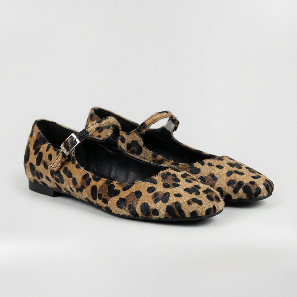 Ballerine Mary Jane da donna con stampa leopardata e cinturino con fibbia