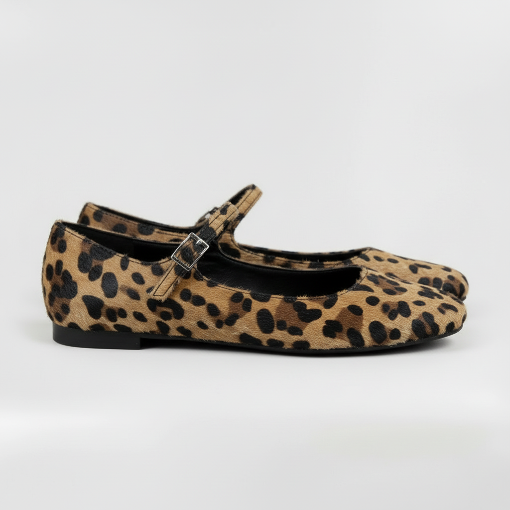 Ballerine Mary Jane da donna con stampa leopardata e cinturino con fibbia