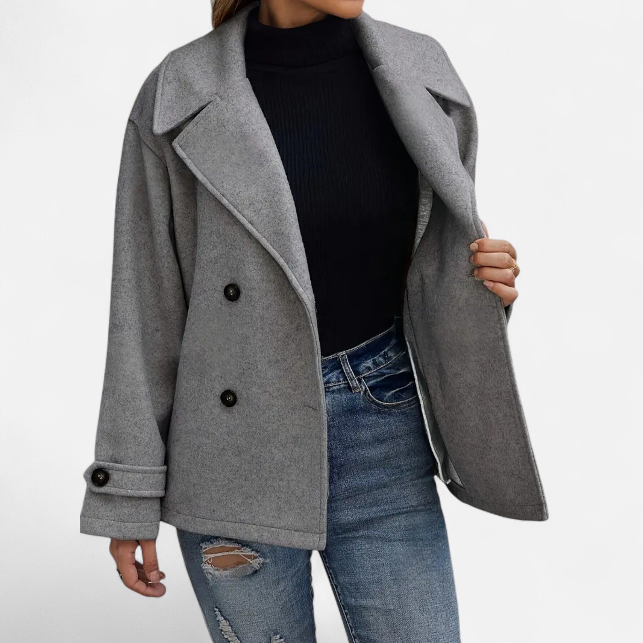 Velclairemode | Women's Coat with Classic Collar and Double Breasted
