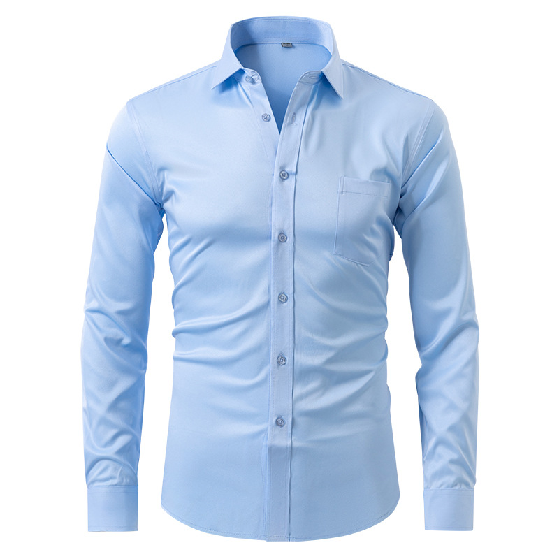 Chemise habillée cintrée en coton et polyester extensible sans repassage pour homme