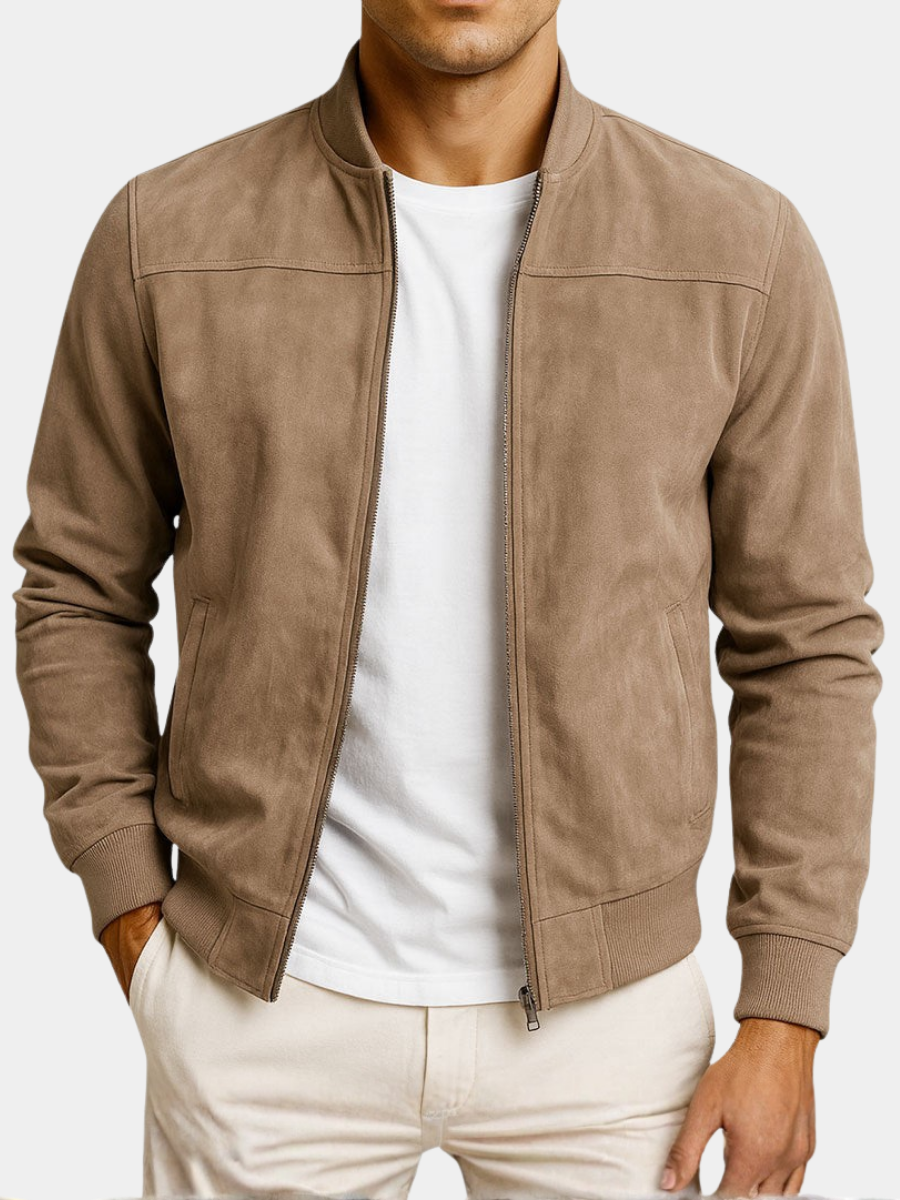 Jaqueta masculina de couro camurça urbana para o dia a dia, com corte ajustado e elegante