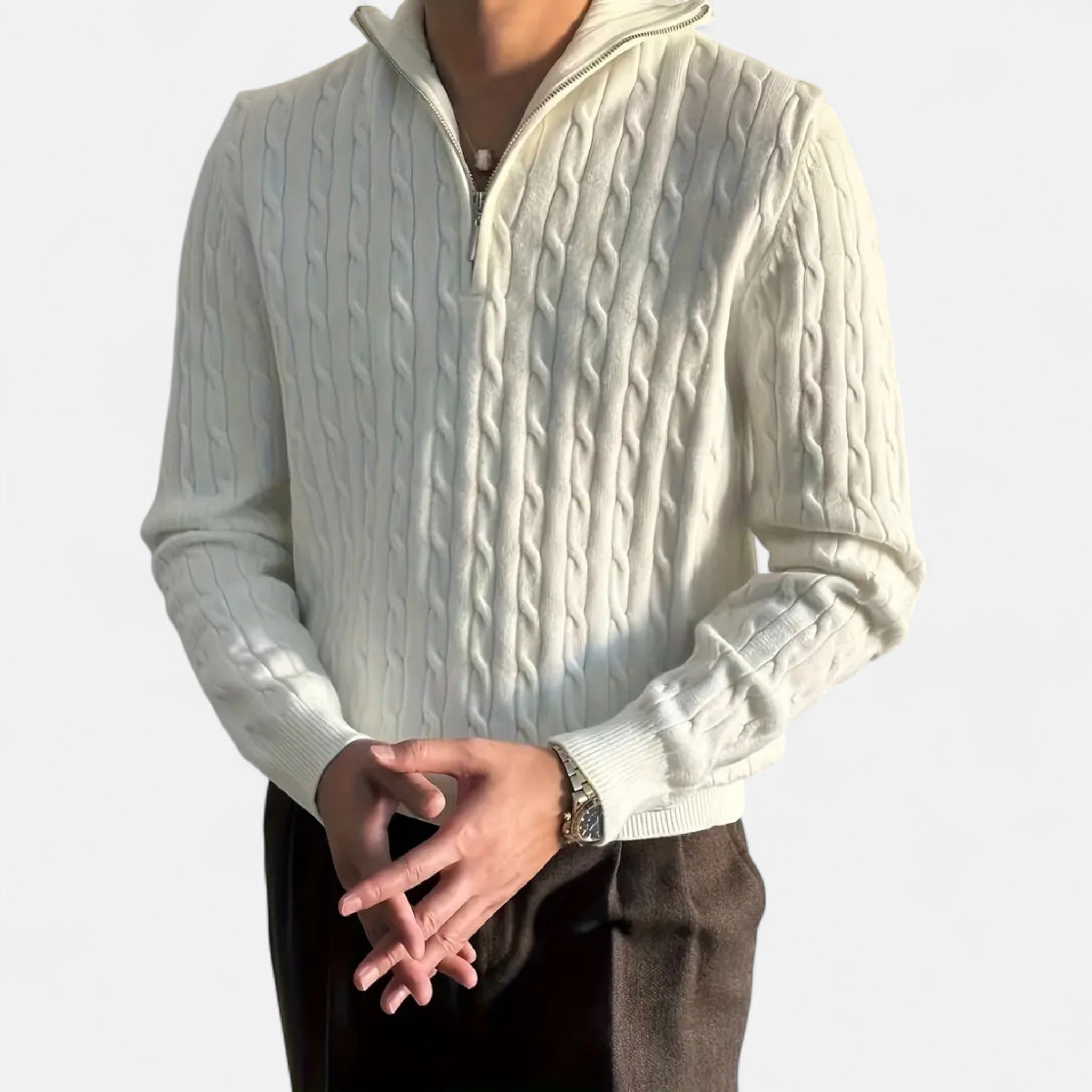 Velclairemode | Men's Half-Zip Solid Knit Sweater for Fall-Winter