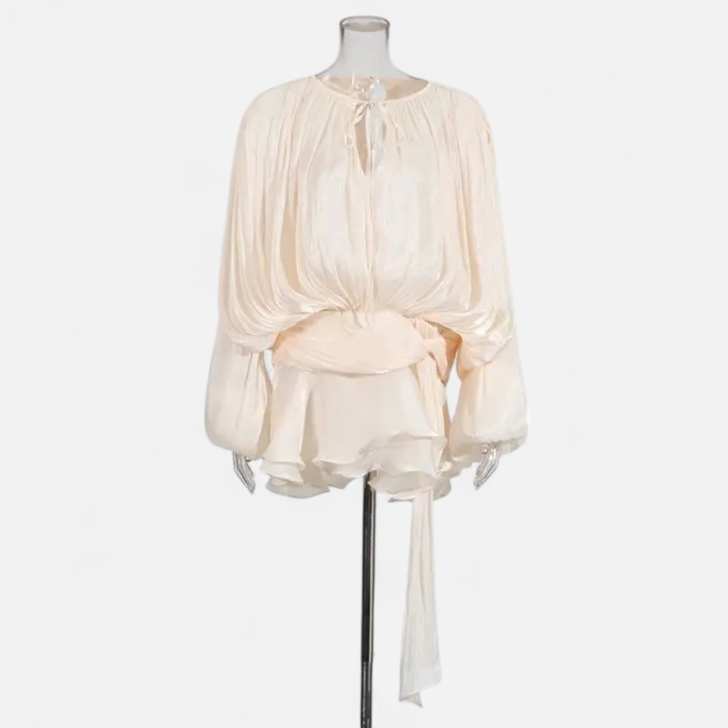 Velclairemode | Robe-Chemise Mini Femme Unie – Col V, Manches Longues, Détail Lacé & Design Structuré