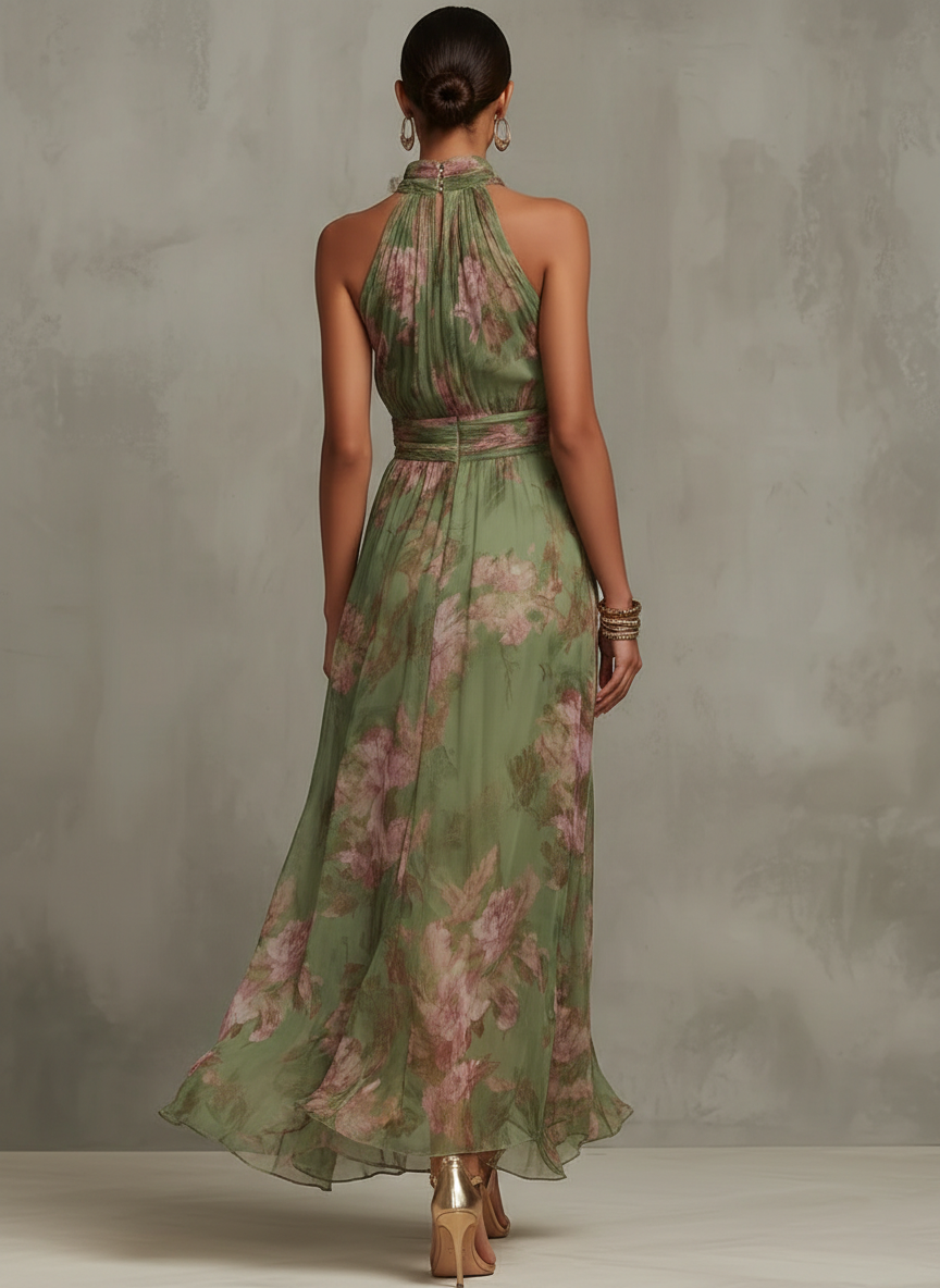 Robe Longue Fleurie À Encolure Dos Nu