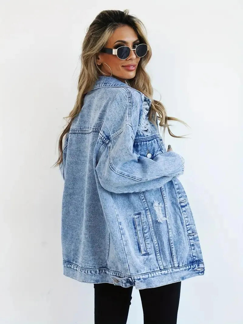 Giacca oversize in jeans con maniche lunghe e bottoni da donna