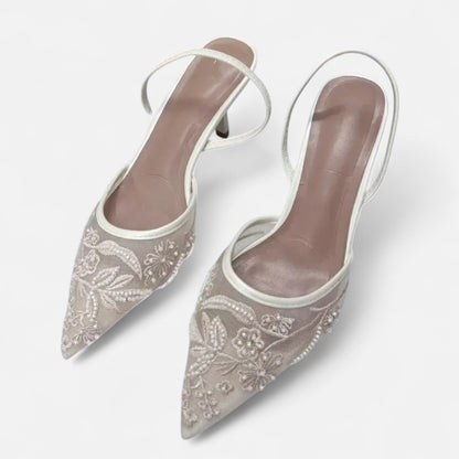 Velclairemode | Sandales Femme en Mesh – Imprimé Mode, Bout Pointu, Talon Ouvert