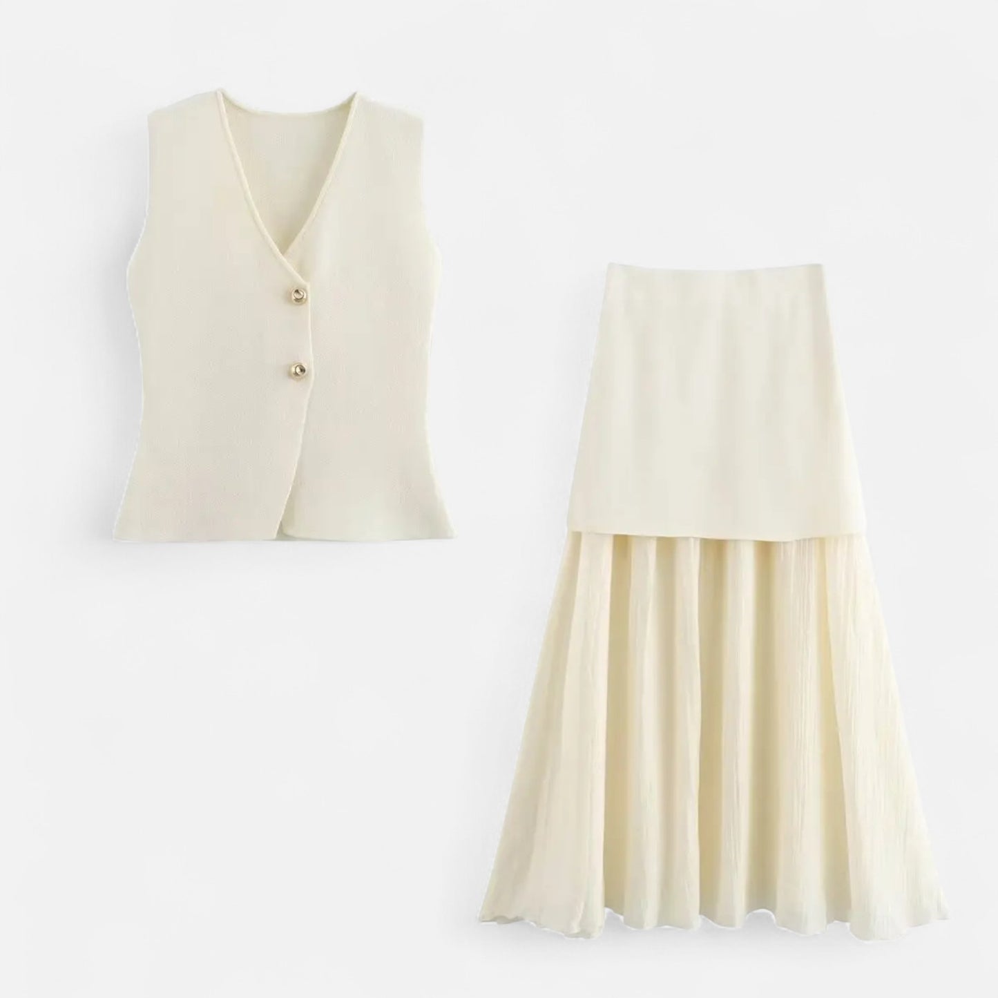 Velclairemode | Ensemble Femme Maille Fine – Débardeur Col V Sans Manches & Jupe Ajustée, Élégance Sculptée