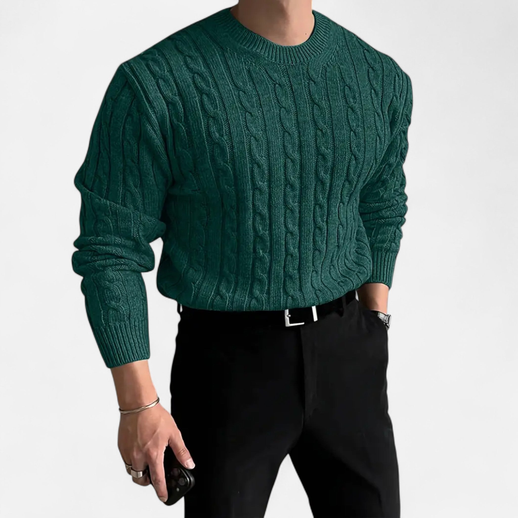 Velclairemode | Men's Round Neck Solid Knit Sweater Fall-Winter