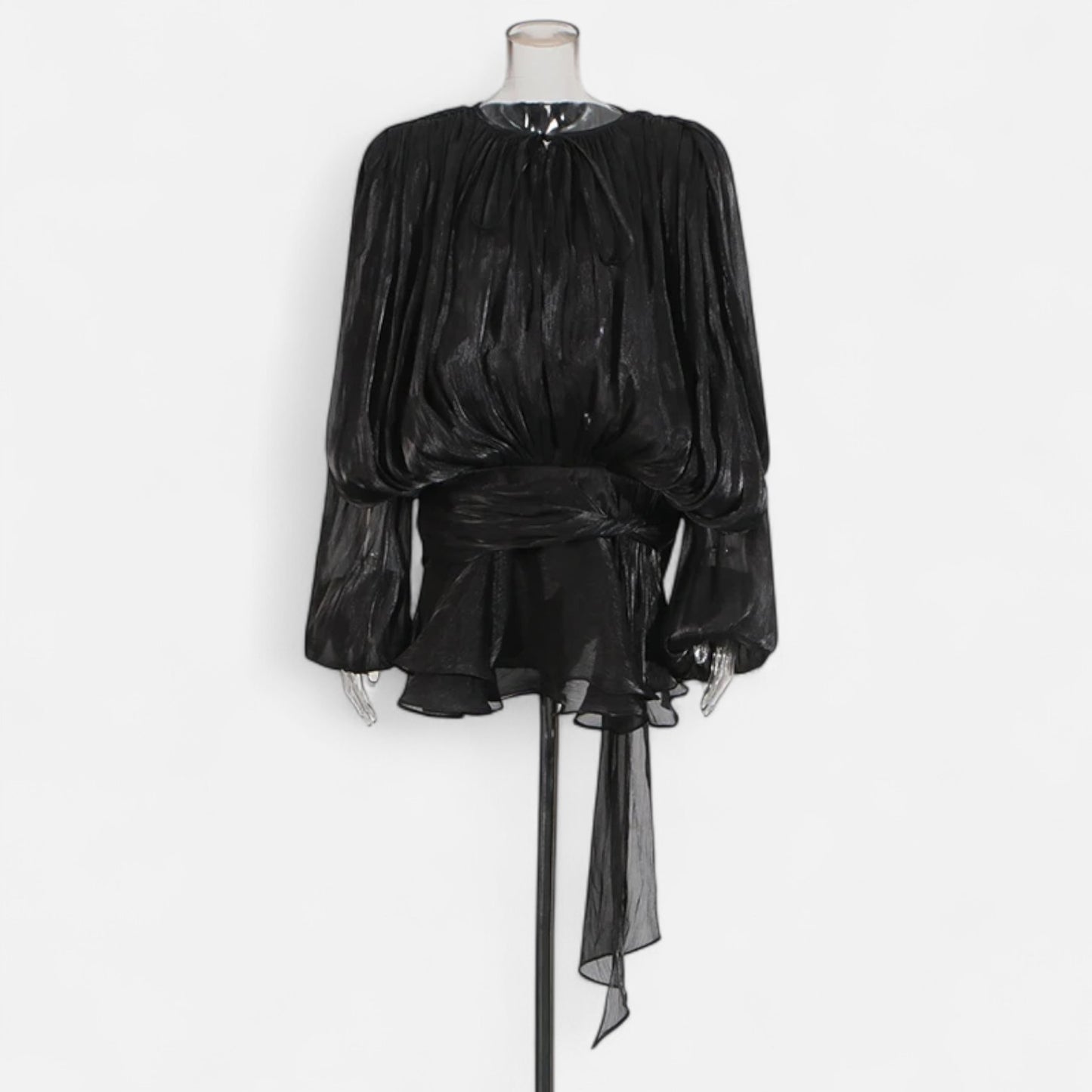 Velclairemode | Robe-Chemise Mini Femme Unie – Col V, Manches Longues, Détail Lacé & Design Structuré
