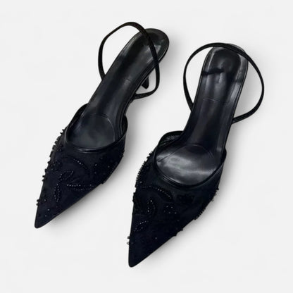 Velclairemode | Sandales Femme en Mesh – Imprimé Mode, Bout Pointu, Talon Ouvert