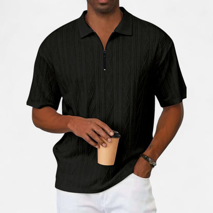 Velclairemode | Polo Homme Été en Jacquard Texturé – Manches Courtes, Uni Élégant à Rayures Subtiles