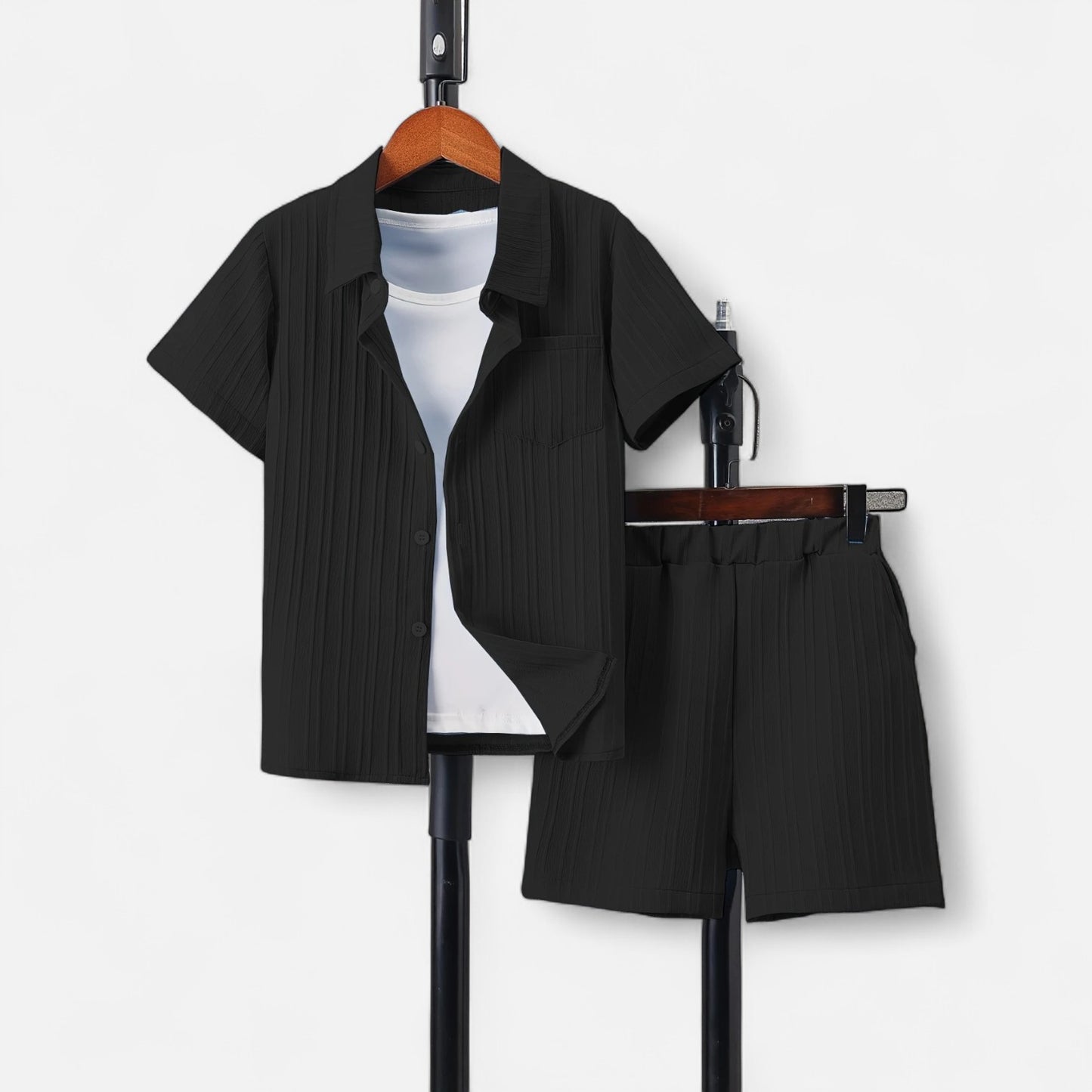 Velclairemode | Ensemble Été Garçon – Chemise Unie Légère & Short Décontracté, Élégance Fraîche et Confort Naturel