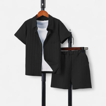 Velclairemode | Ensemble Été Garçon – Chemise Unie Légère & Short Décontracté, Élégance Fraîche et Confort Naturel
