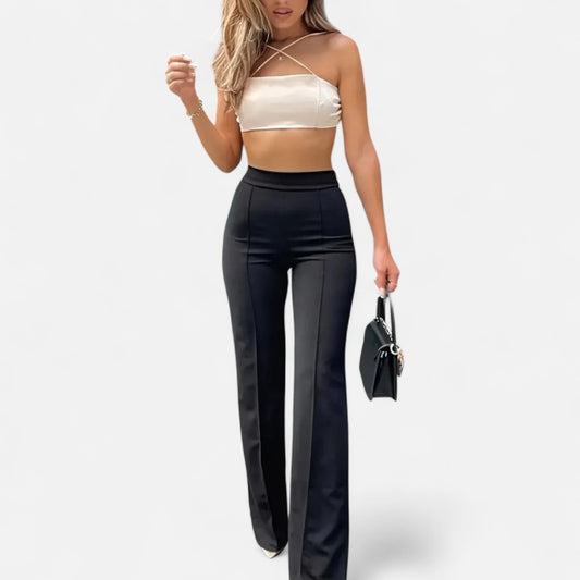 Velclairemode | Pantalon Femme Évasé Slim Monochrome – Raffinement Tailleur, Silhouette Allongée