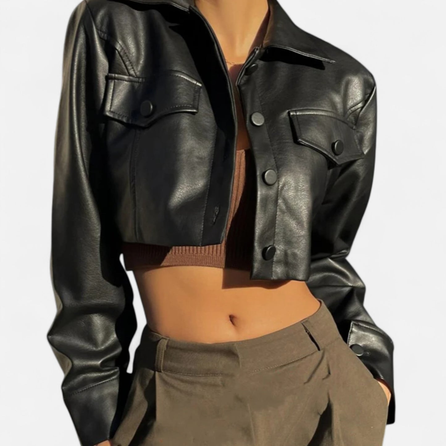 Velclairemode | Veste Courte Femme en Cuir – Col Revers & Attitude Sculptée