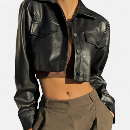 Velclairemode | Veste Courte Femme en Cuir – Col Revers & Attitude Sculptée