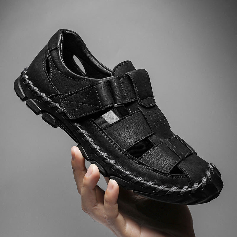 Sandales Fisherman en Cuir pour Homme avec Fermeture Velcro et Semelle Cousue Main