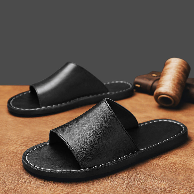 Sandales en Cuir Véritable avec Semelle en Caoutchouc Antidérapante pour Homme