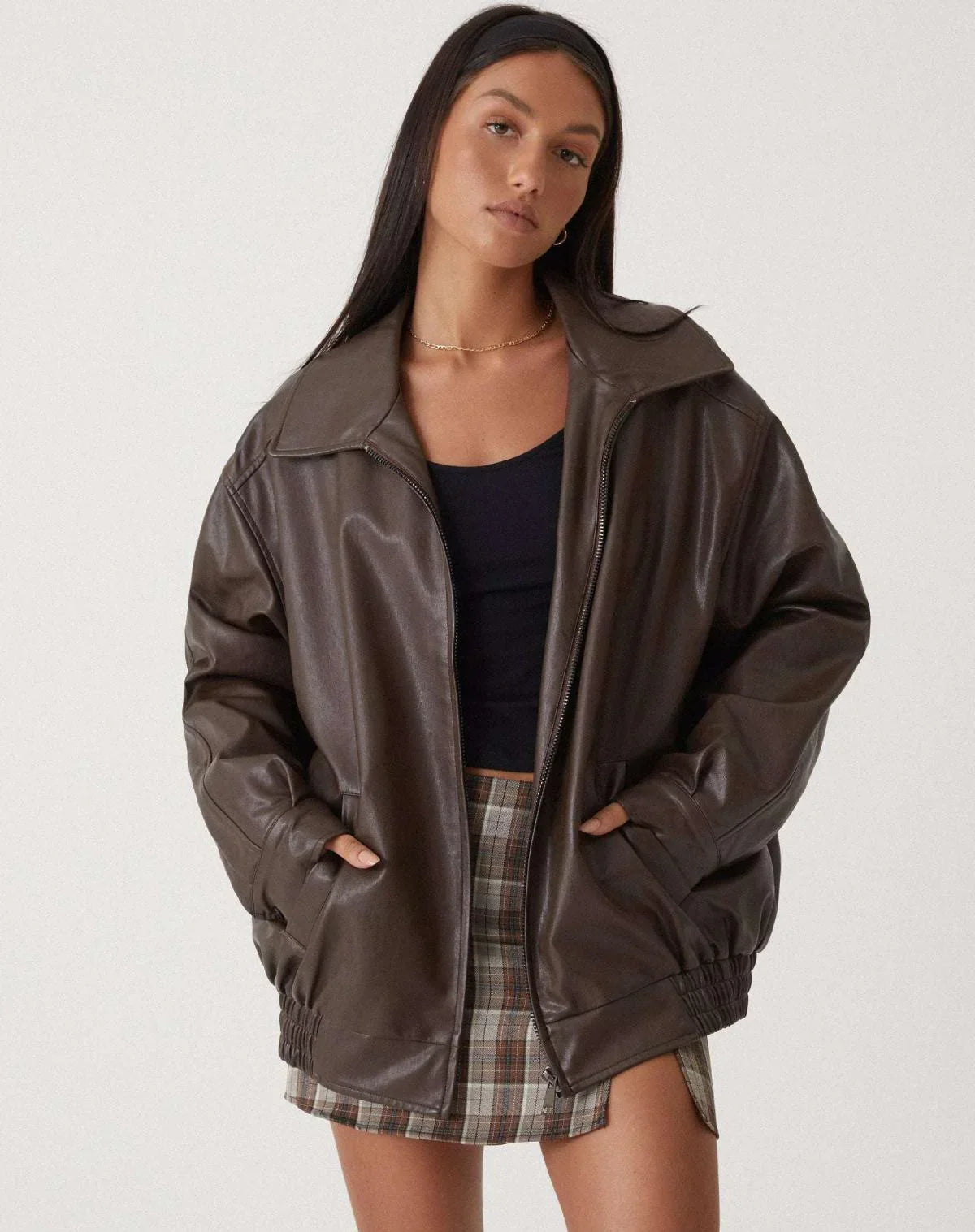 Femme Blouson Casual Similicuir Zippé Style Moderne Confort Doublé