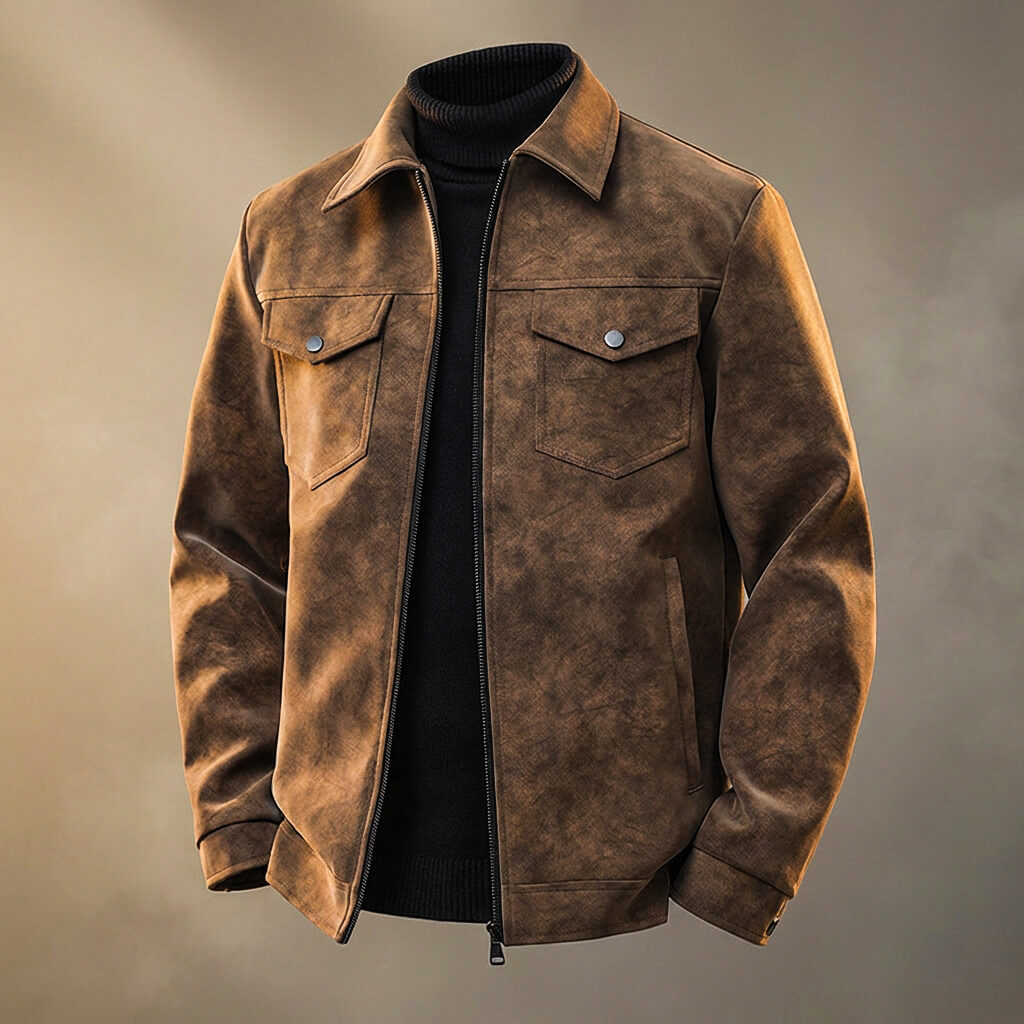 Jachetă moto retro pentru bărbați din piele PU, cu buzunare și fermoar