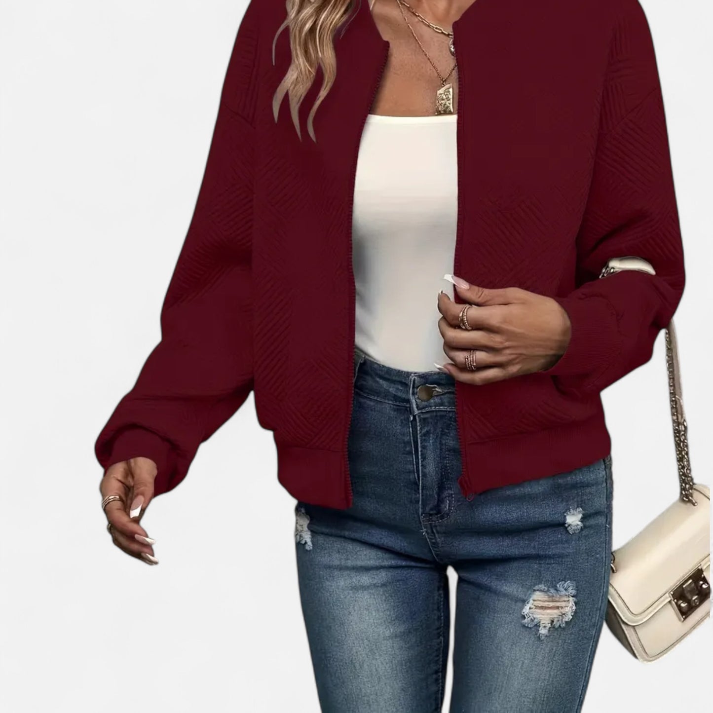 Velclairemode.com | Veste zippée femme en tissu texturé