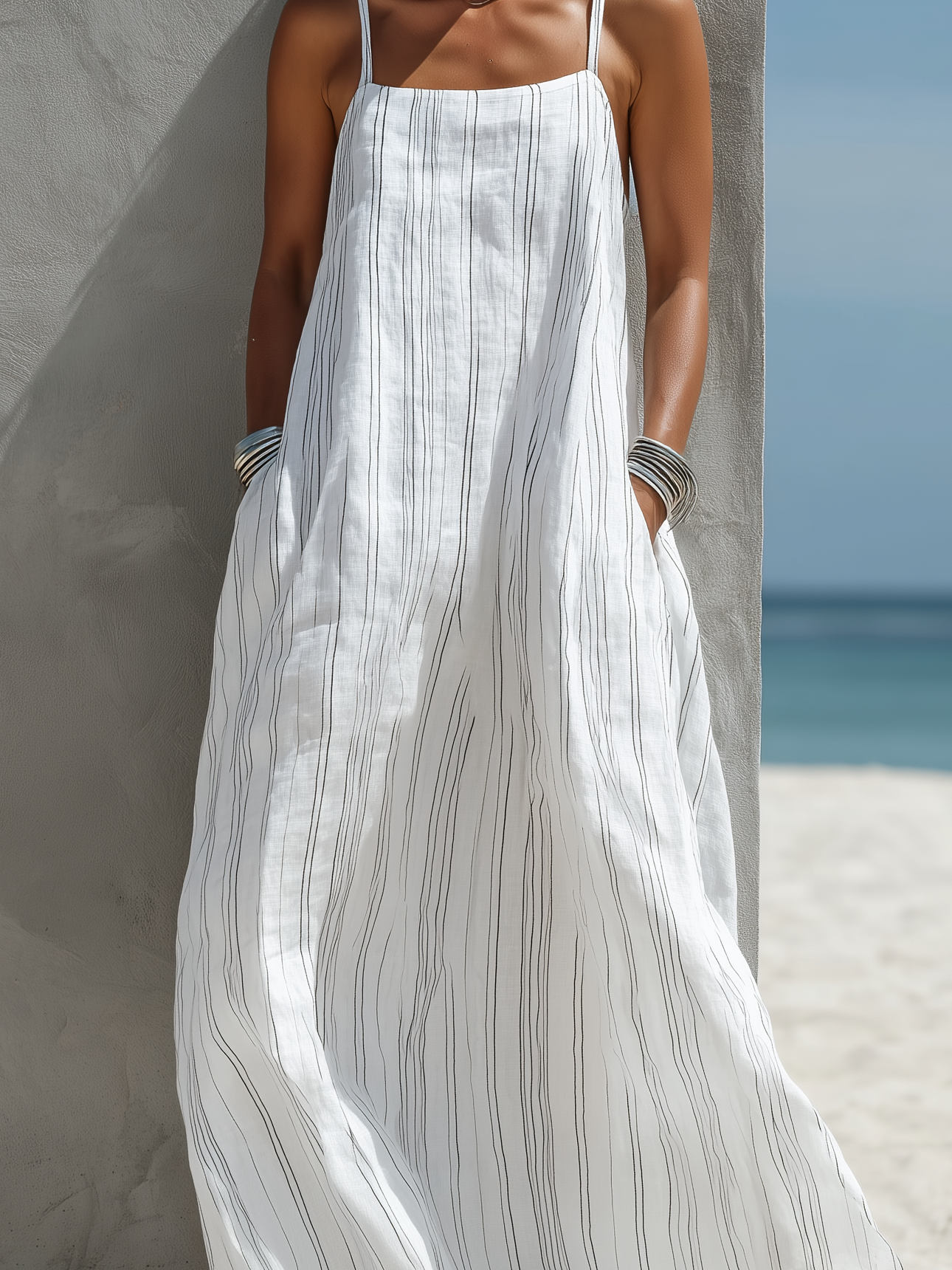 Robe Longue À Rayures Verticales