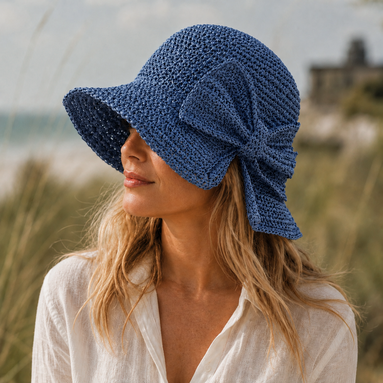 Chapeau de plage bucket hat pour femme | bord court souple | texture tressée