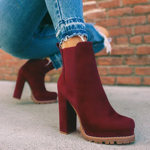 Femme Bottines à Plateforme Soirée Talon Carré Effet Daim Silhouette Chic