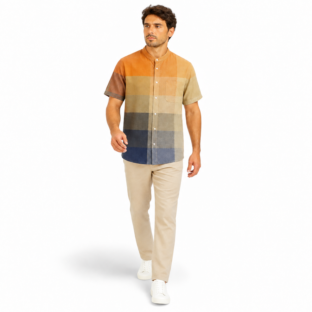 Chemise homme en lin à motif — manches courtes coupe décontractée