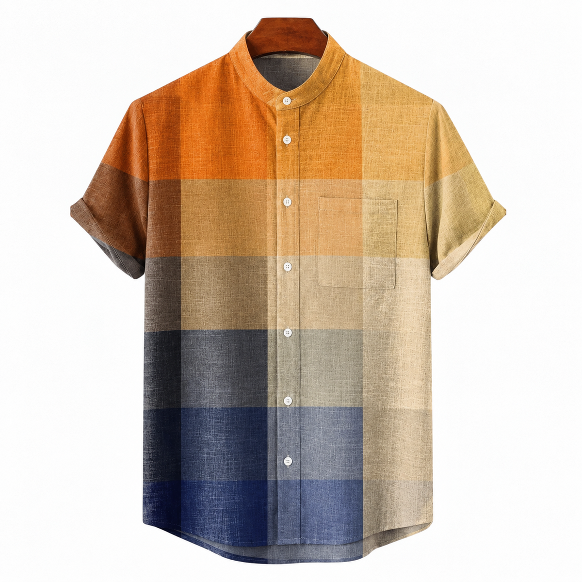 Chemise homme en lin à motif — manches courtes coupe décontractée