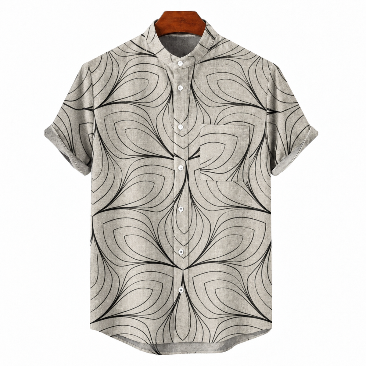 Chemise homme en lin à motif — manches courtes coupe décontractée