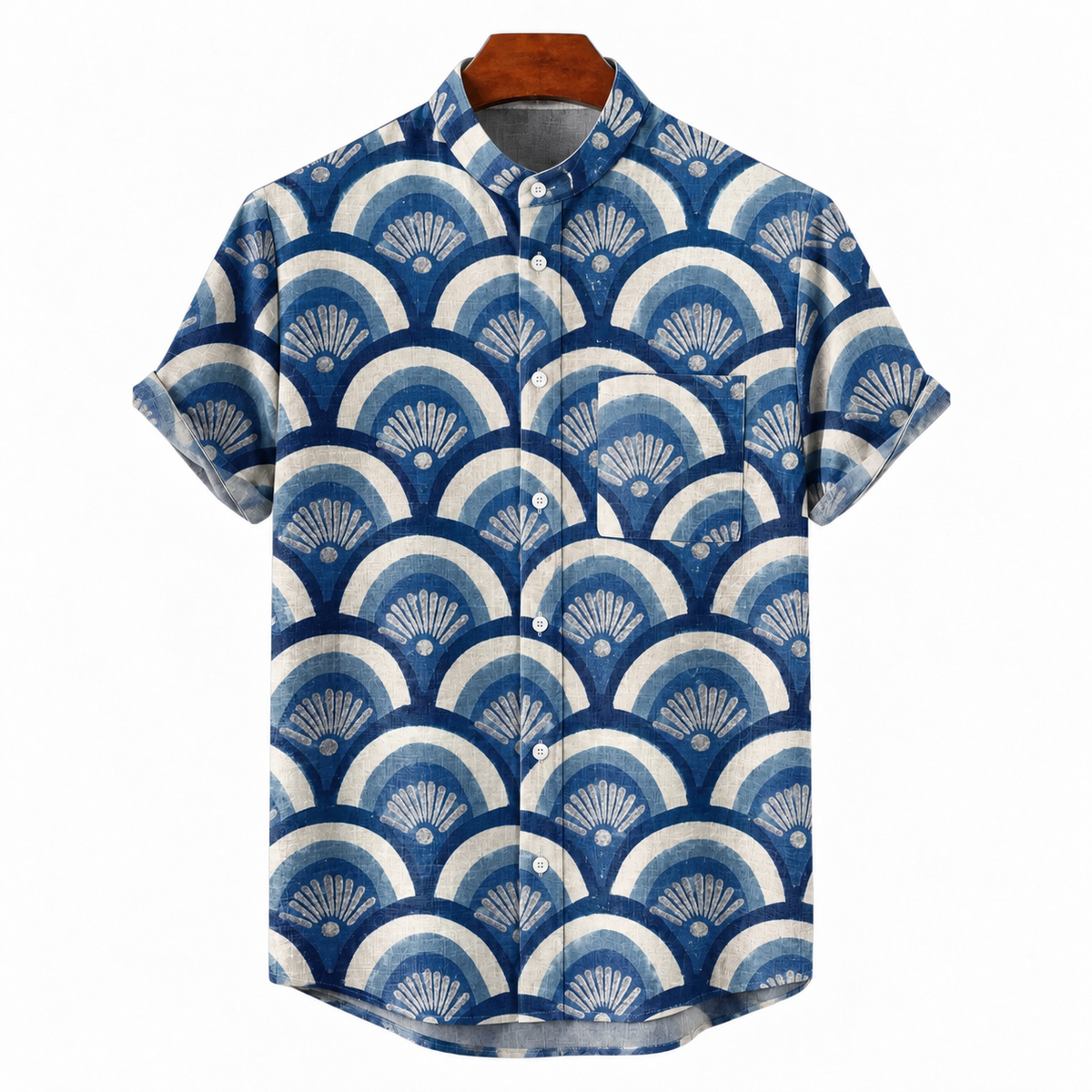Chemise homme en lin à motif — manches courtes coupe décontractée