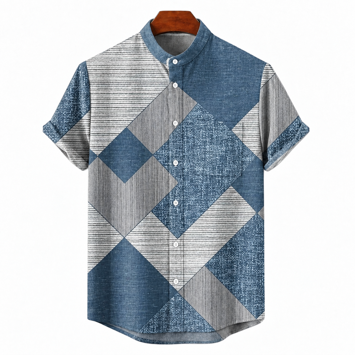 Chemise homme en lin à motif — manches courtes coupe décontractée