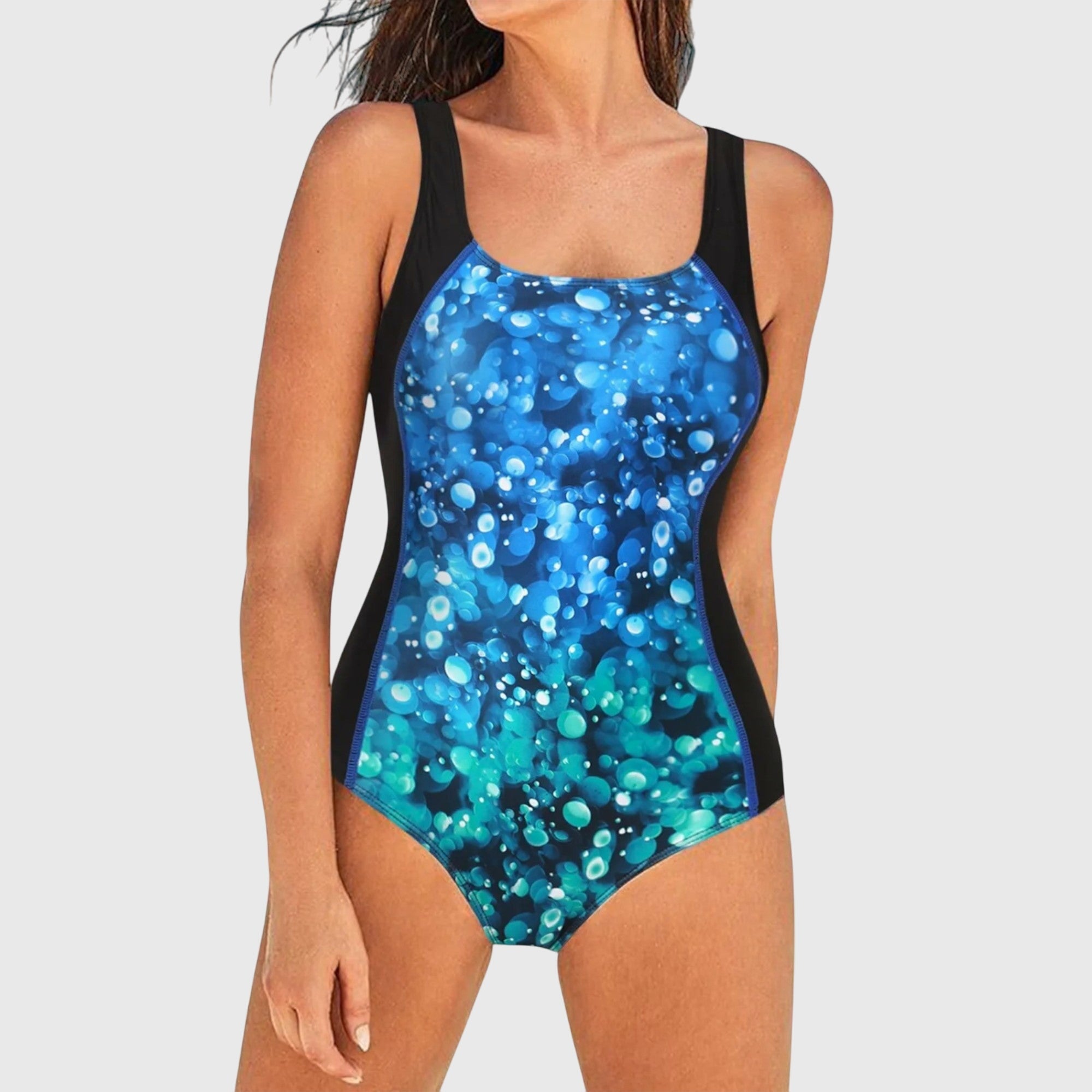 Costume intero da donna con stampa tropicale e spalline larghe