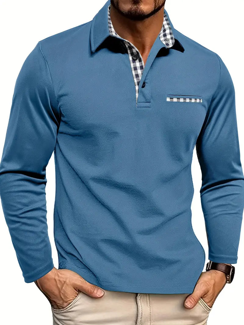 Men’s Casual-Chic Long-Sleeve Polo Shirt with Classic Collar in Soft, Warm Fabric