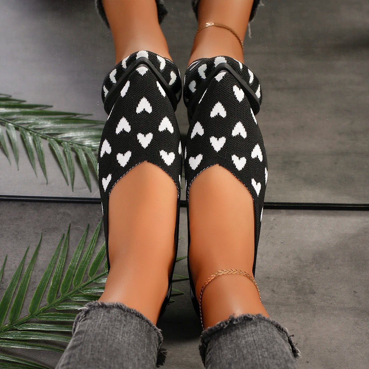 Ballerine Punta a Punta da Donna con Motivo Cuori e Suola Piatta