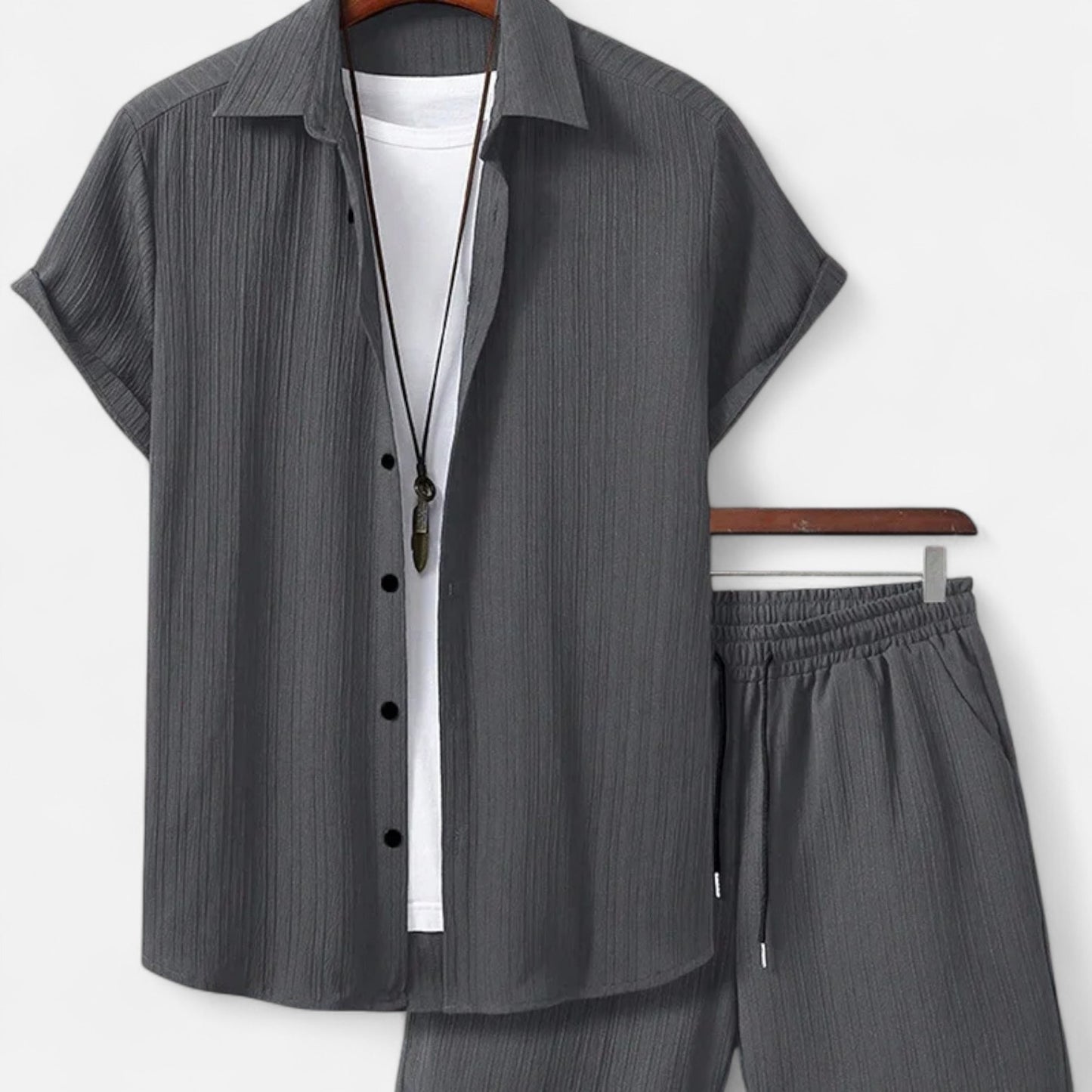 Velclairemode | Ensemble Homme Rayé en Jacquard – Chemise & Short, Élégance Graphique Estivale