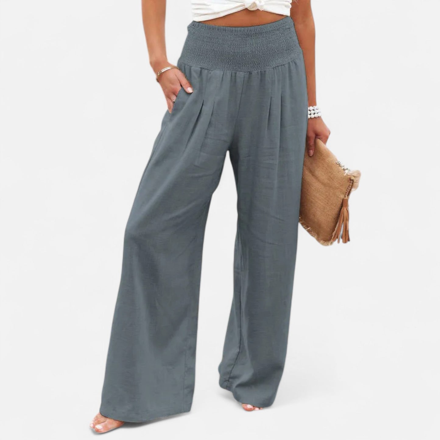 Velclairemode | Pantalon Femme Décontracté à Cordon – Taille Mi-Haute, Finition Usée Stylisée