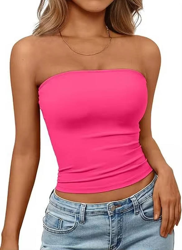Crop top bandeau pour femme — maille extensible sans couture — été