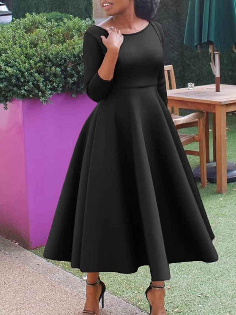 Rochie pentru Invitate la Nuntă de Stil Clasic cu Fustă Midi Evazată
