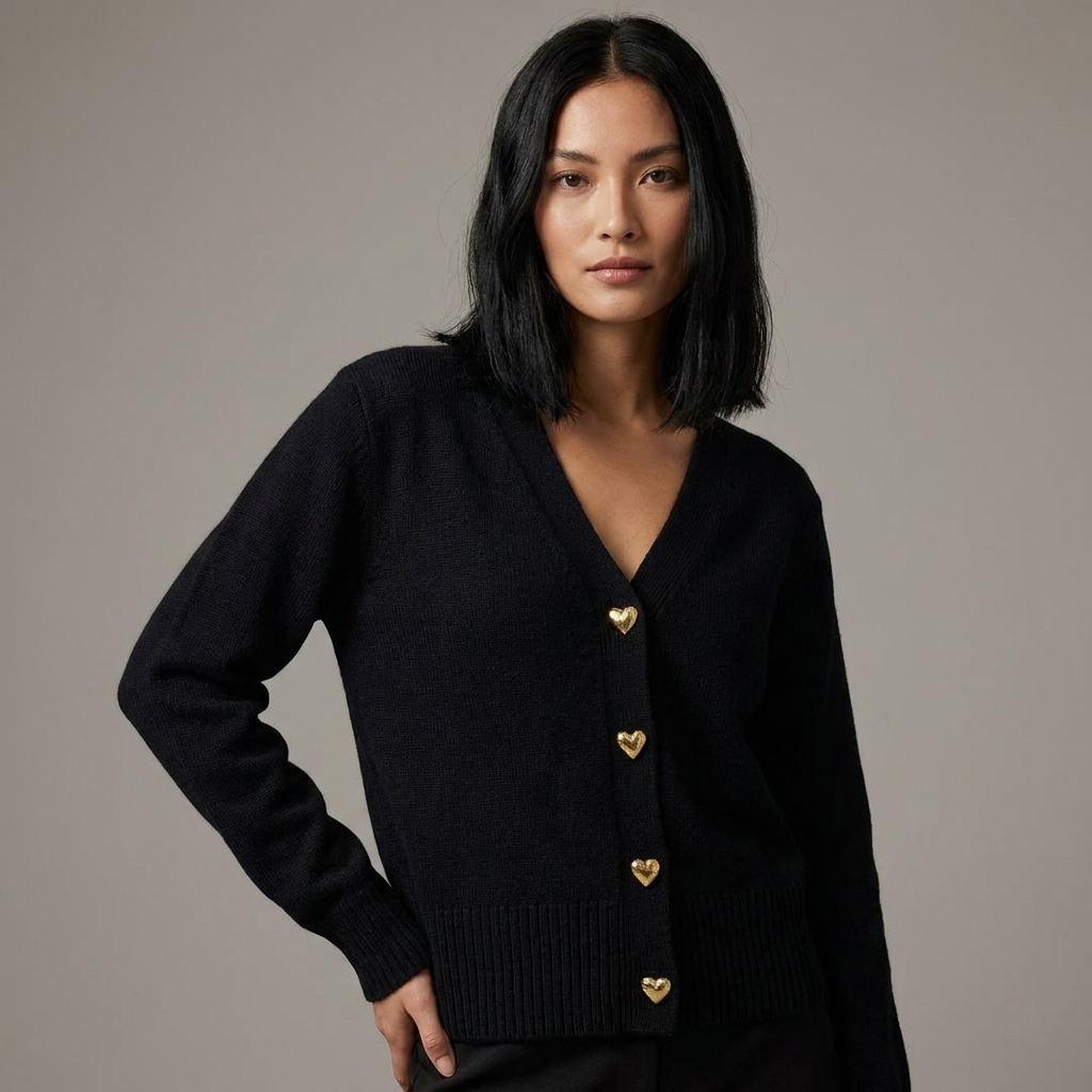 Cárdigan femenino casual con cuello en V, botones elegantes, mangas largas y cómodo