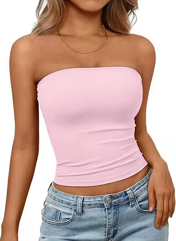 Crop top bandeau pour femme — maille extensible sans couture — été