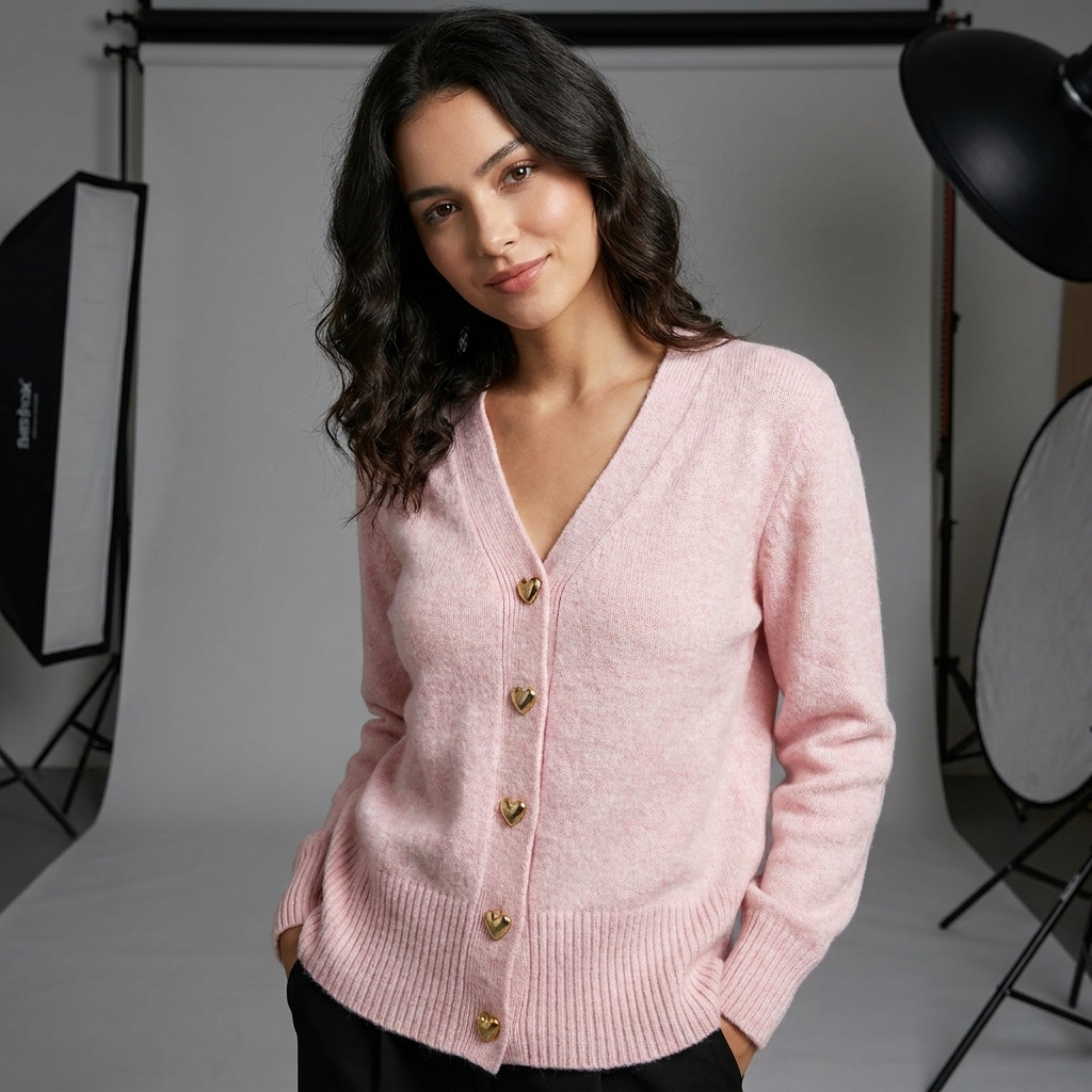 Cárdigan femenino casual con cuello en V, botones elegantes, mangas largas y cómodo