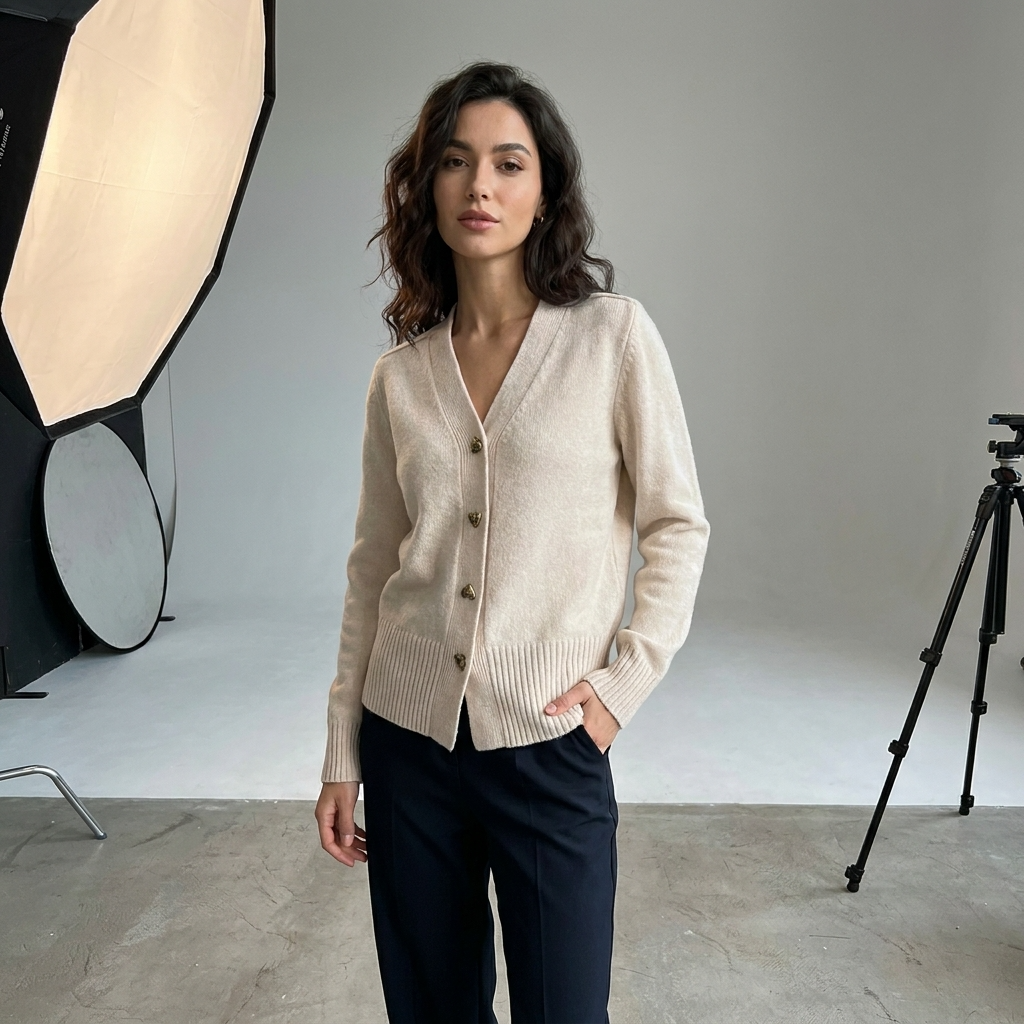 Cárdigan femenino casual con cuello en V, botones elegantes, mangas largas y cómodo