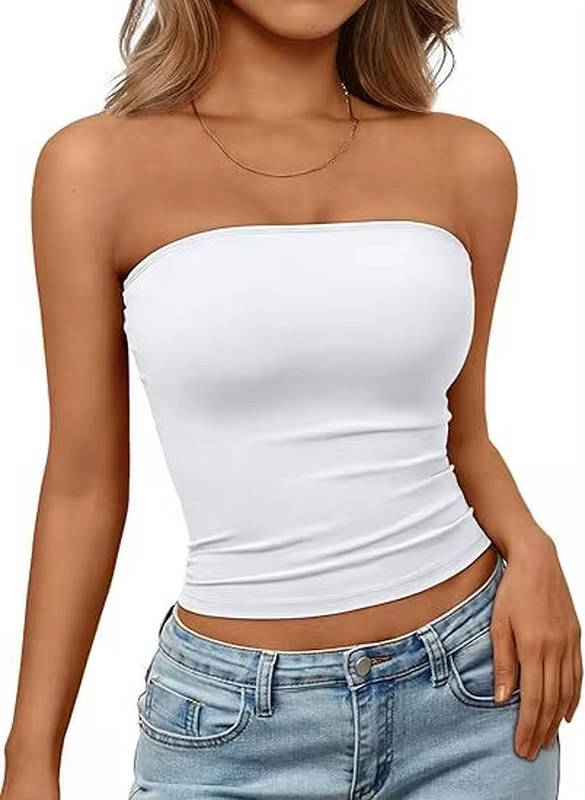 Crop top bandeau pour femme — maille extensible sans couture — été