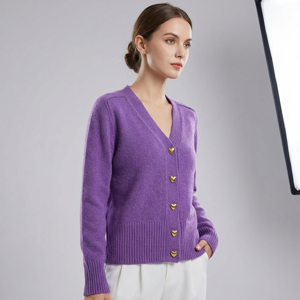 Cárdigan femenino casual con cuello en V, botones elegantes, mangas largas y cómodo